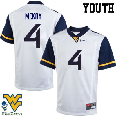 Youth West Virginia Mountaineers NCAA #4 Kennedy McKoy White Authentic Nike Stitched College Football Jersey LB15I36XD